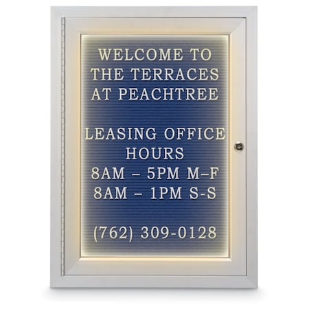 18x24 1-Door Enclosed Outdoor Letterboard,Header,Blue Felt/Satin